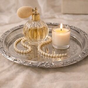 Vintage Shelton-Ware Serving Tray 13" Round Ornate Silver Toned Pierced Gallery